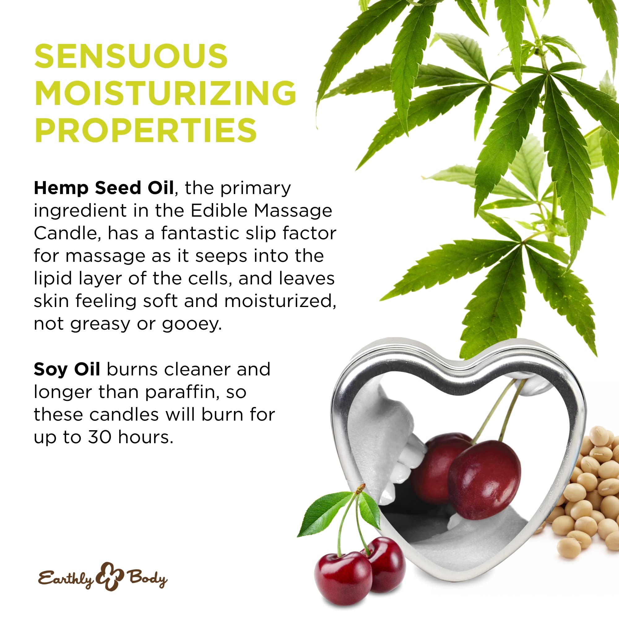 Earthly Body Edible Massage Candle – Cherry, 4 oz | 3-in-1 Candle, Oil & Moisturizer