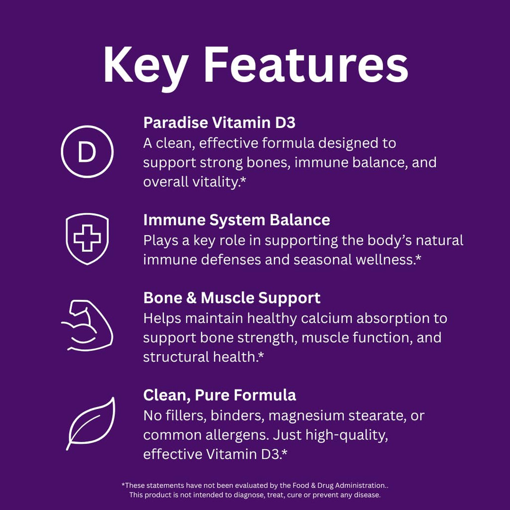 Paradise Herbs Earth's Blend Vitamin D3 – Bone Health & Immune Support, 90 Vegetarian Capsules