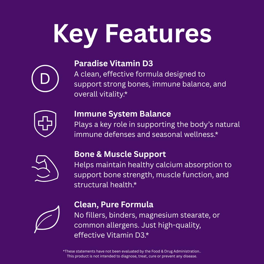 Paradise Herbs Earth's Blend Vitamin D3 – Bone Health & Immune Support, 90 Vegetarian Capsules