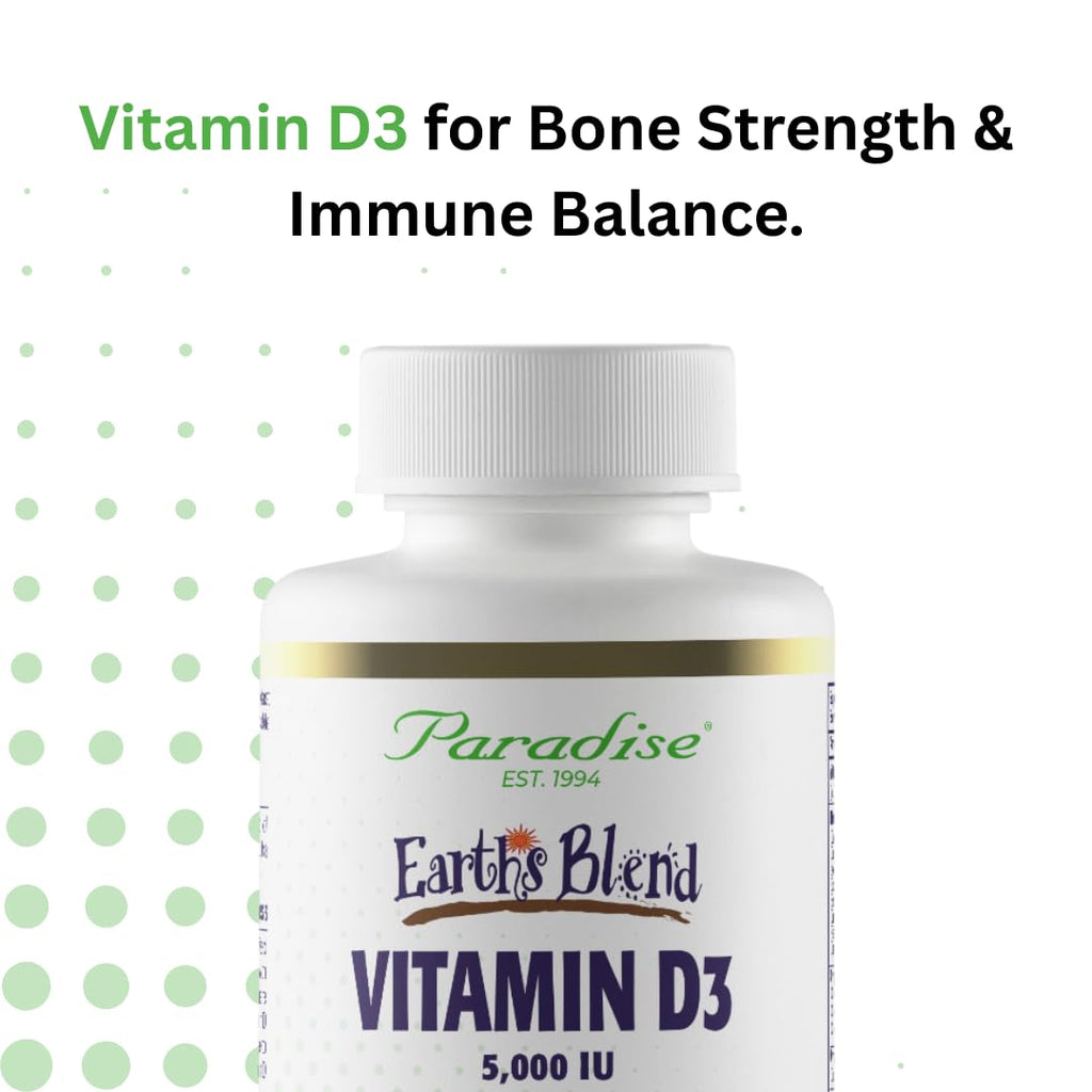 Paradise Herbs Earth's Blend Vitamin D3 – Bone Health & Immune Support, 90 Vegetarian Capsules