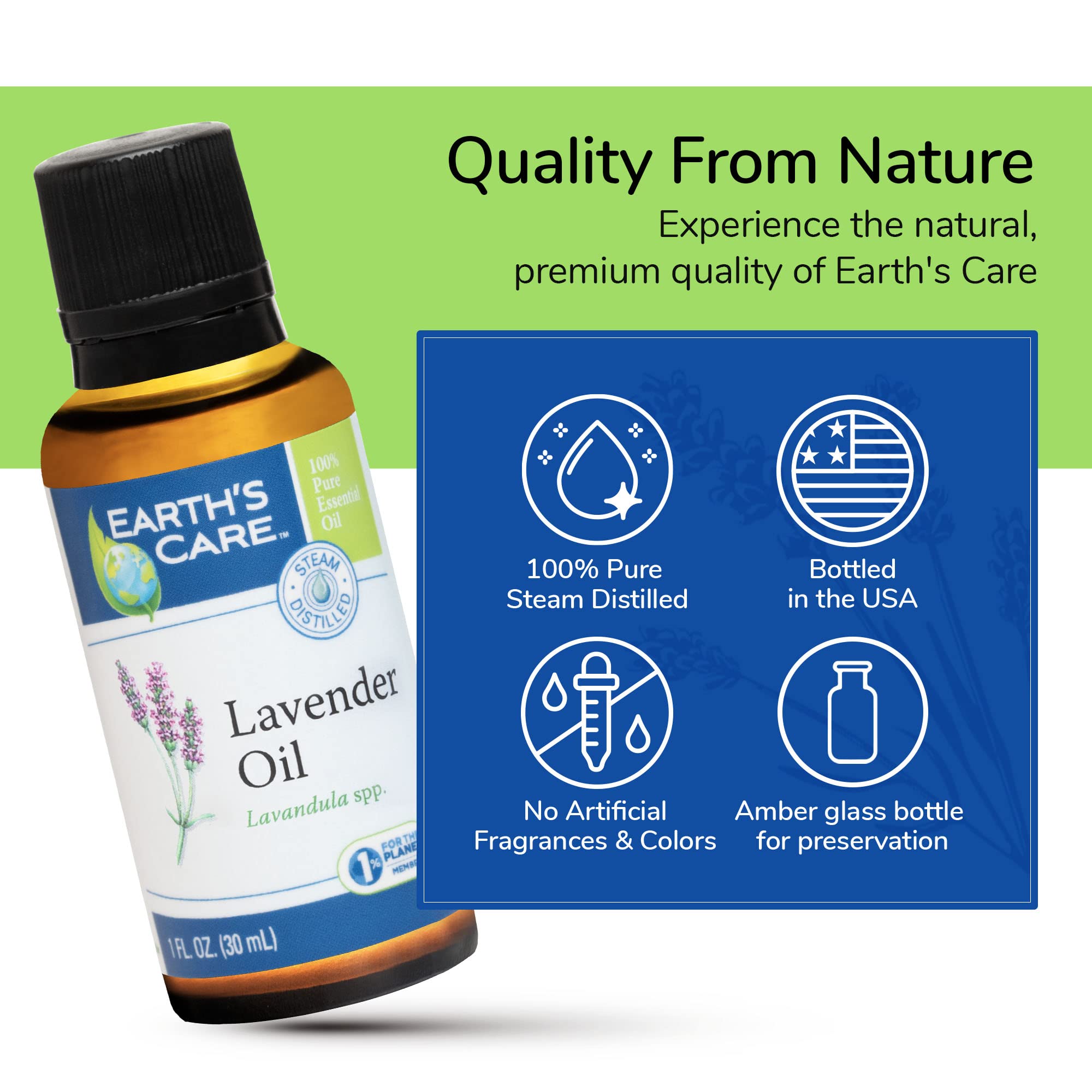 Earth's Care Lavender Oil - Pure Steam Distilled 100% Lavender Essential Oil for Diffuser & Aromatherapy