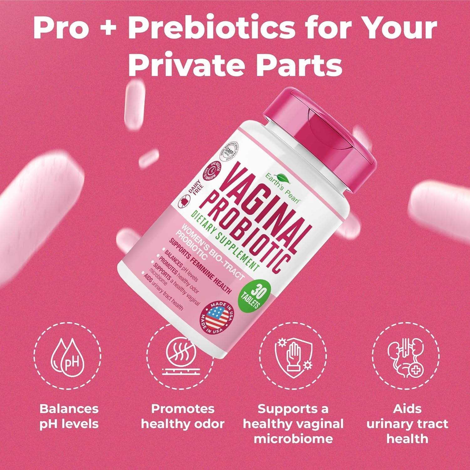 Earth's Pearl Vaginal Probiotics for Women - BIO-Tract Delivery, 3 Billion CFU, 1 Tablet/Day