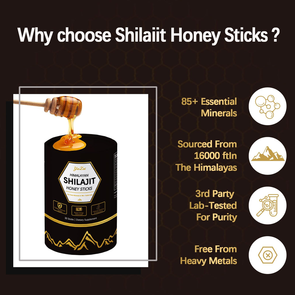 Himalayan Shilajit Honey Sticks – 30 Sticks, 75%+ Fulvic Acid, 85%+ Trace Minerals