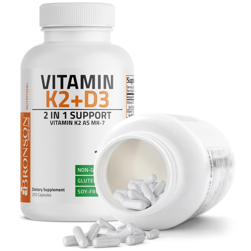 Bronson Vitamin K2 (MK7) with D3 – Non-GMO, 5000 IU D3, 90 mcg K2 MK-7, 250 Capsules