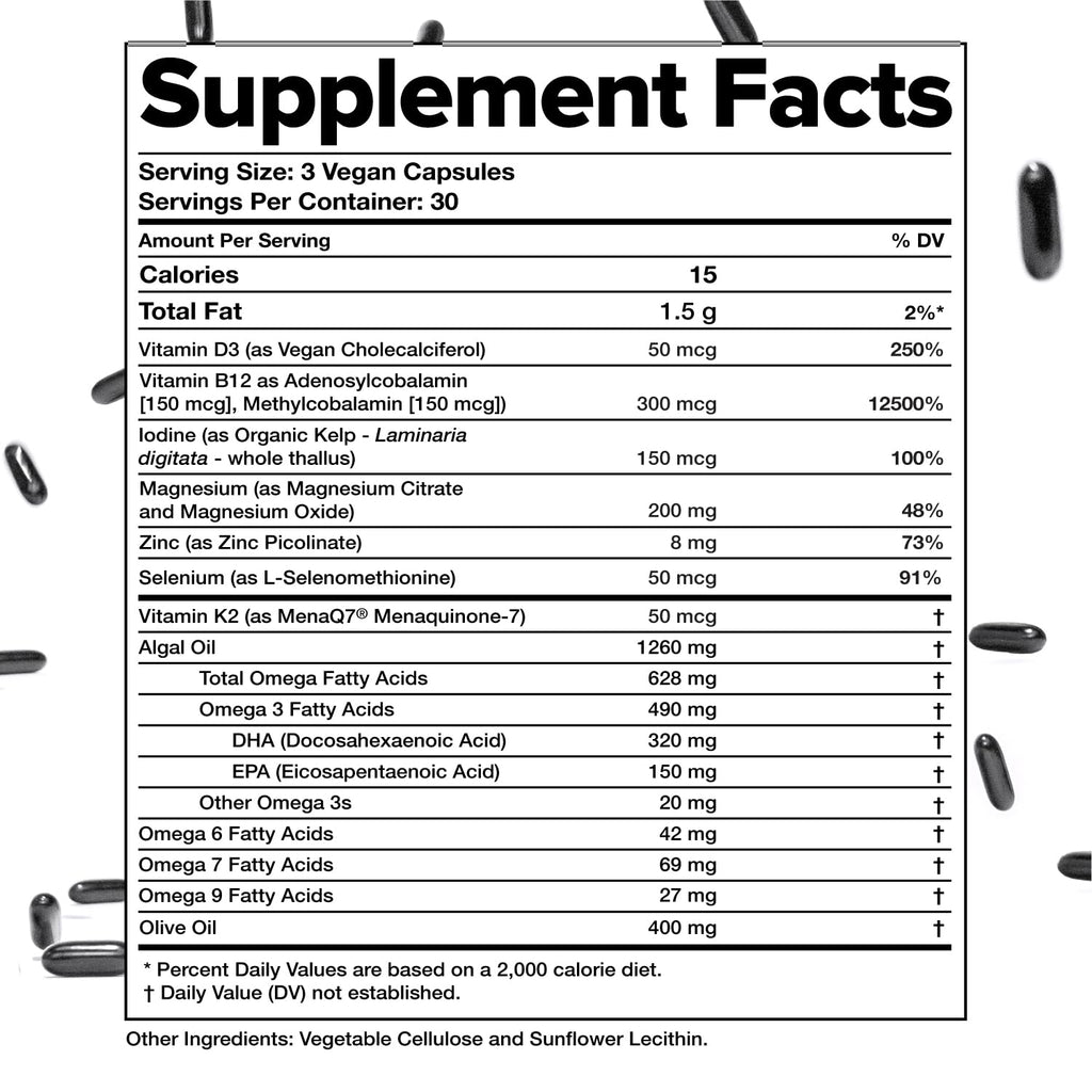 Complement Essential Vegan Multivitamin for Men & Women | Omega-3 DHA/EPA, D3 & K2