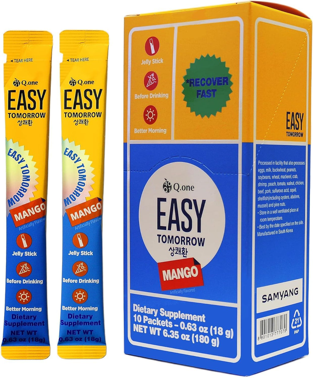 EASY TOMORROW Jelly Stick Before & After Drink Mango (10 Sticks) – Morning Relief, Fresher Energy