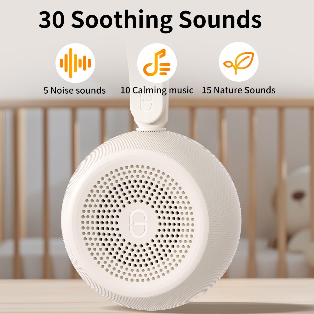 Easysleep White Noise Sound Machine — Portable Sleep Aid with 30 Sounds, 12 Night Light Colors, 4 Timer Memory
