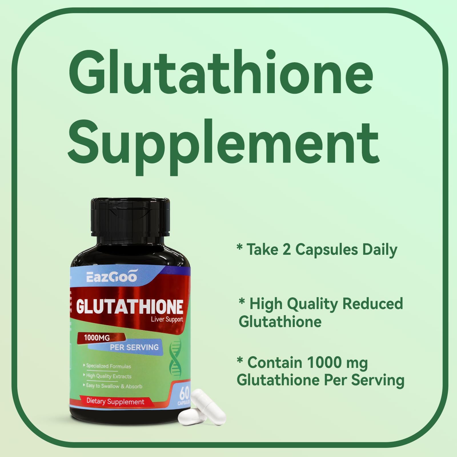 EAZGOO Glutathione 1000mg – Vegan Antioxidant for Immune Support, Skin Brightening & Liver Detox (60 Capsules)