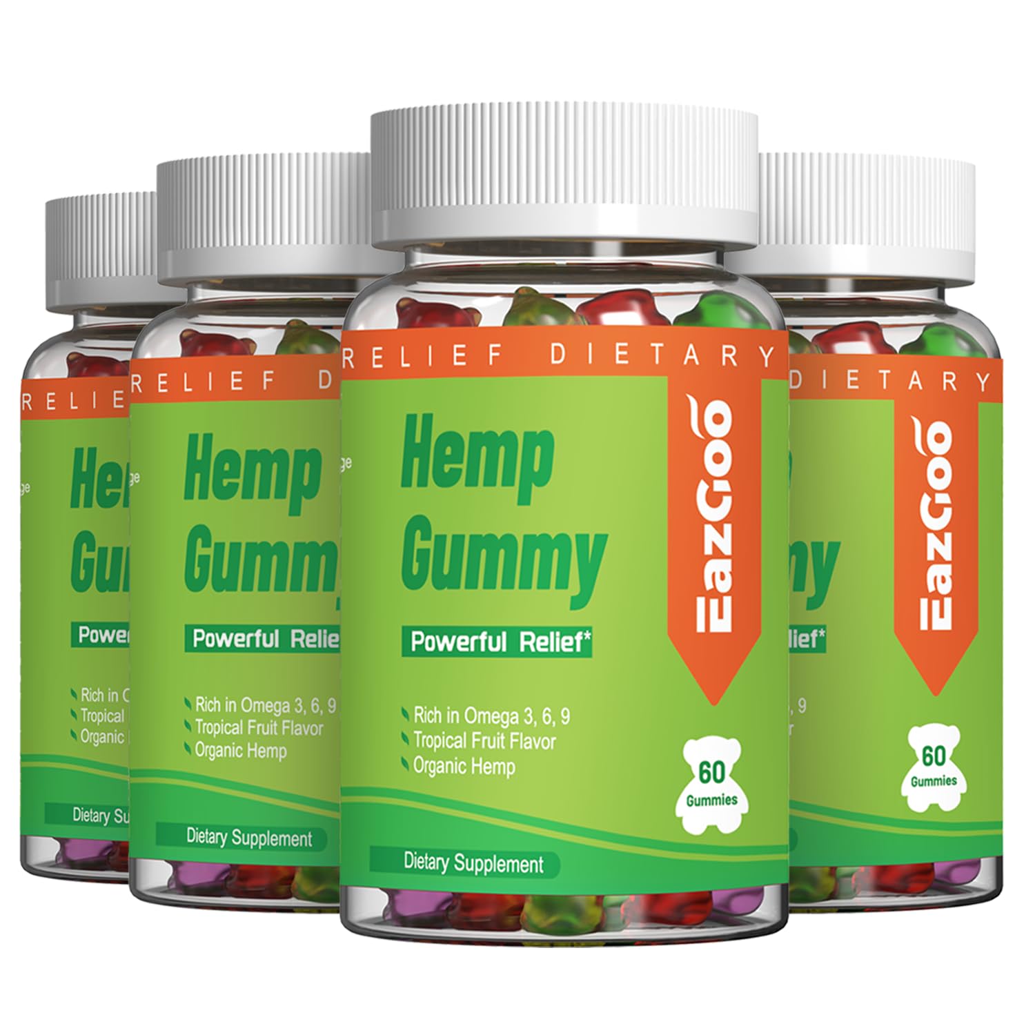 EAZGOO Natural Hemp Gummies 2,000,000 XXL Extra Strength – Vegan, Low Sugar, Non-GMO | 240 Counts