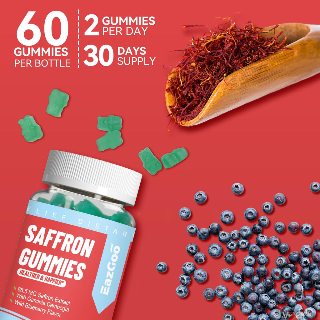 EAZGOO Saffron Gummies – Mood & Energy Support with Rhodiola, 60 Gummies