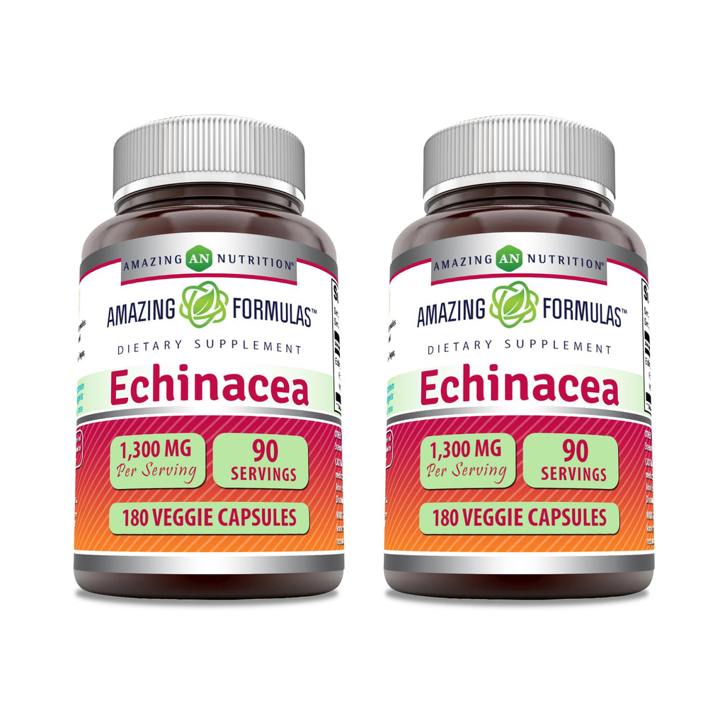 Amazing Formulas Echinacea 1300 mg Veggie Capsules | Non-GMO, Gluten Free, Made in USA | 2-Pack 180 Count