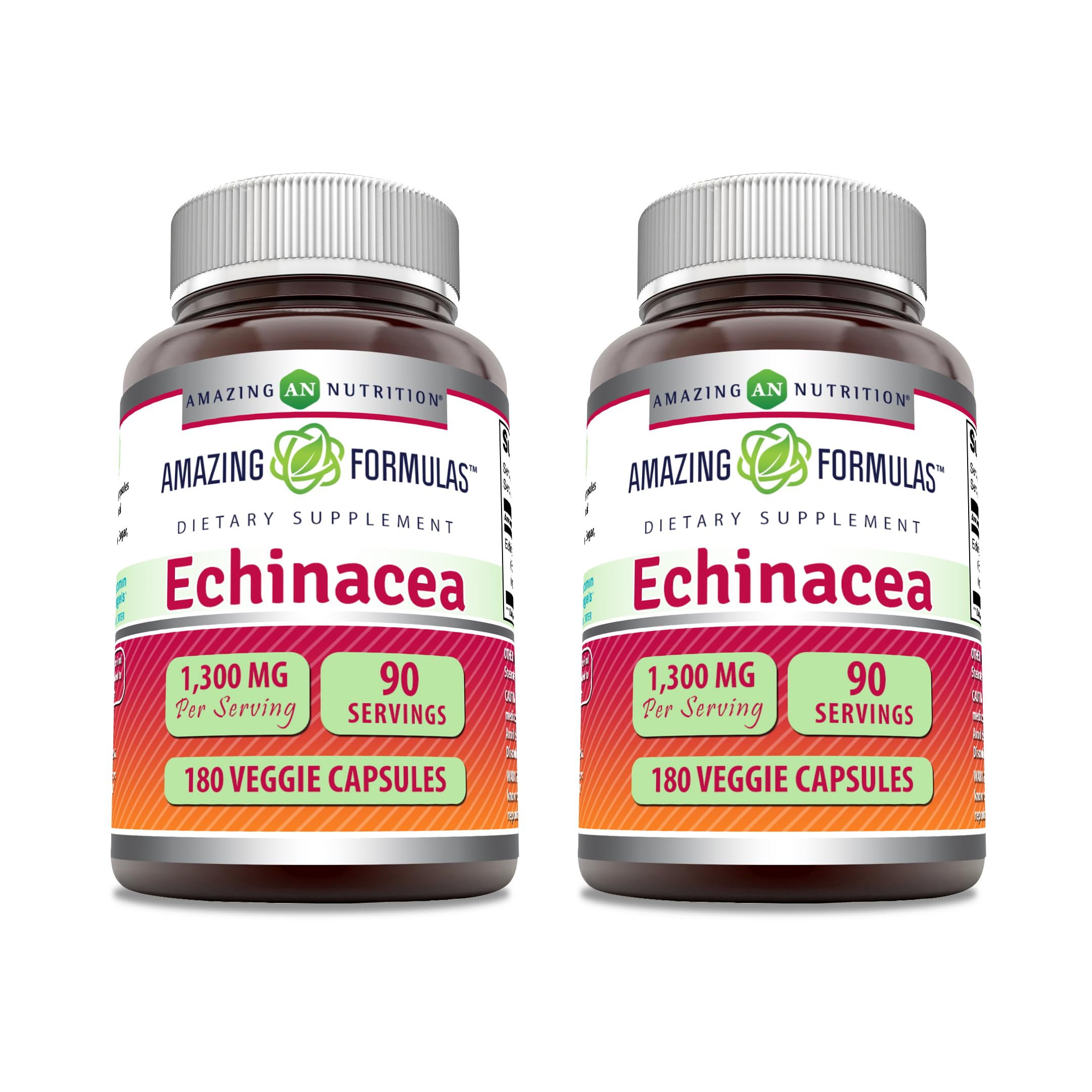 Amazing Formulas Echinacea 1300 mg Veggie Capsules | Non-GMO, Gluten Free, Made in USA | 2-Pack 180 Count