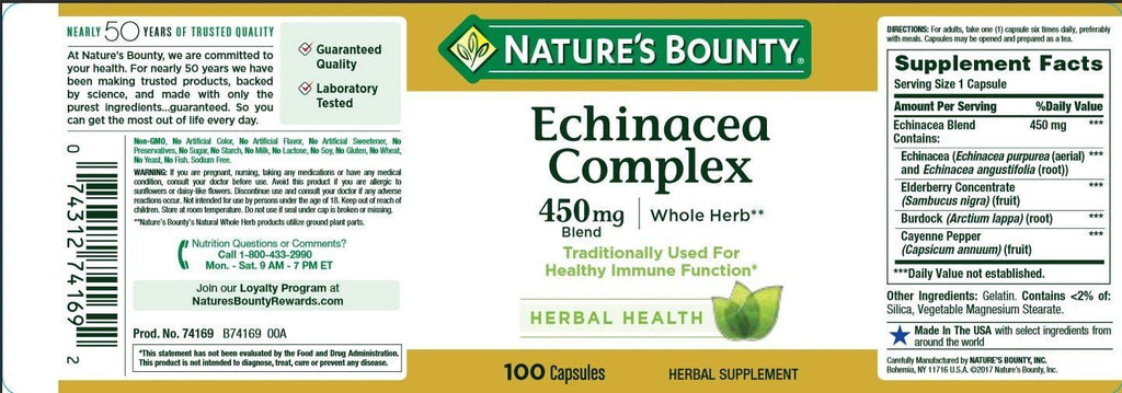 Nature's Bounty Echinacea Complex – Immune Support, 450 mg, 100 Capsules
