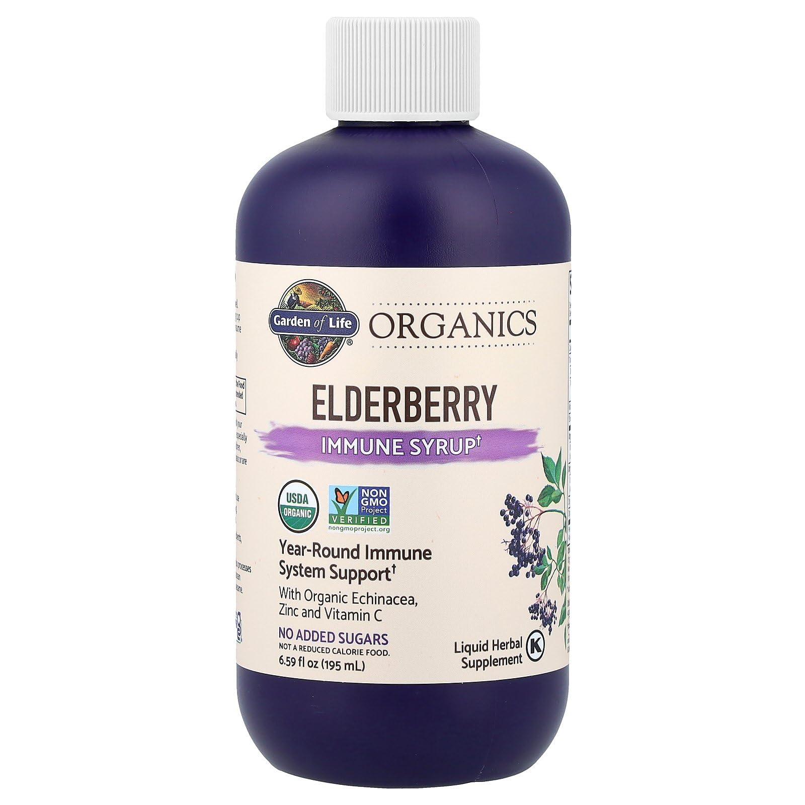 Garden of Life Organics Elderberry Immune Syrup – Sugar Free, 6.59 floz (195 mL) for Kids & Adults
