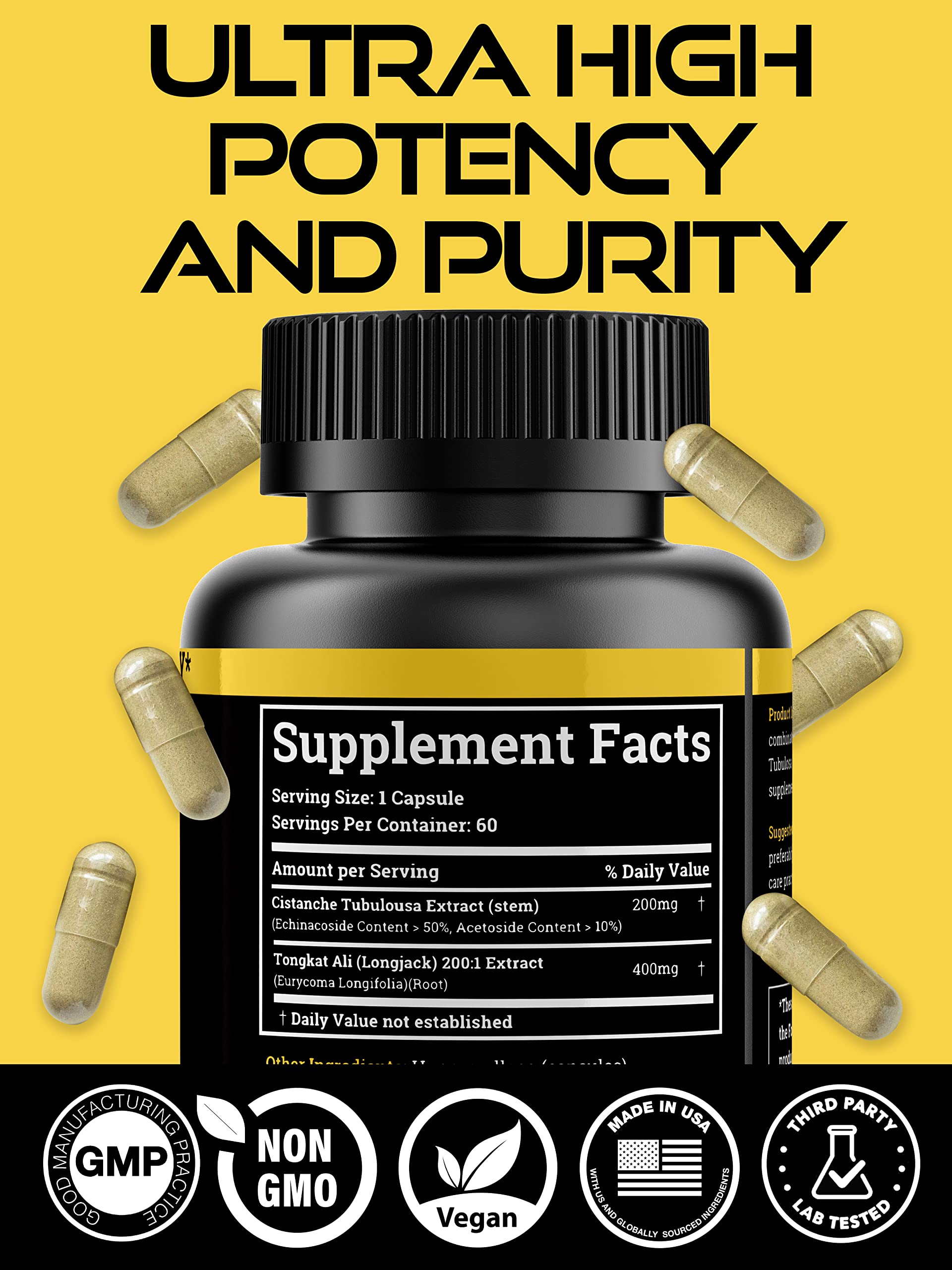 Black Forest Cistanche Tubulosa 200mg & Tongkat Ali 400mg (2-Month Supply) – Ultra-Pure with 50% Echinacoside + 10% Acetoside