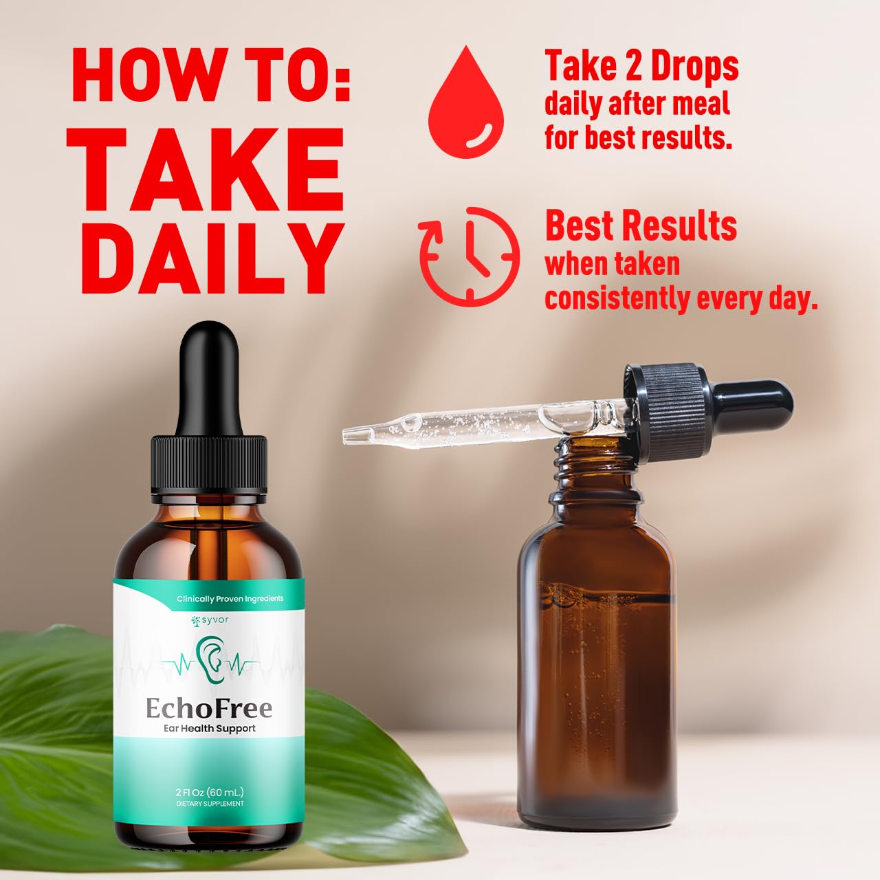 Echo Free Drops 2 Pack - Ear Health Support, Plant-Based, All-Natural (60 Servings)