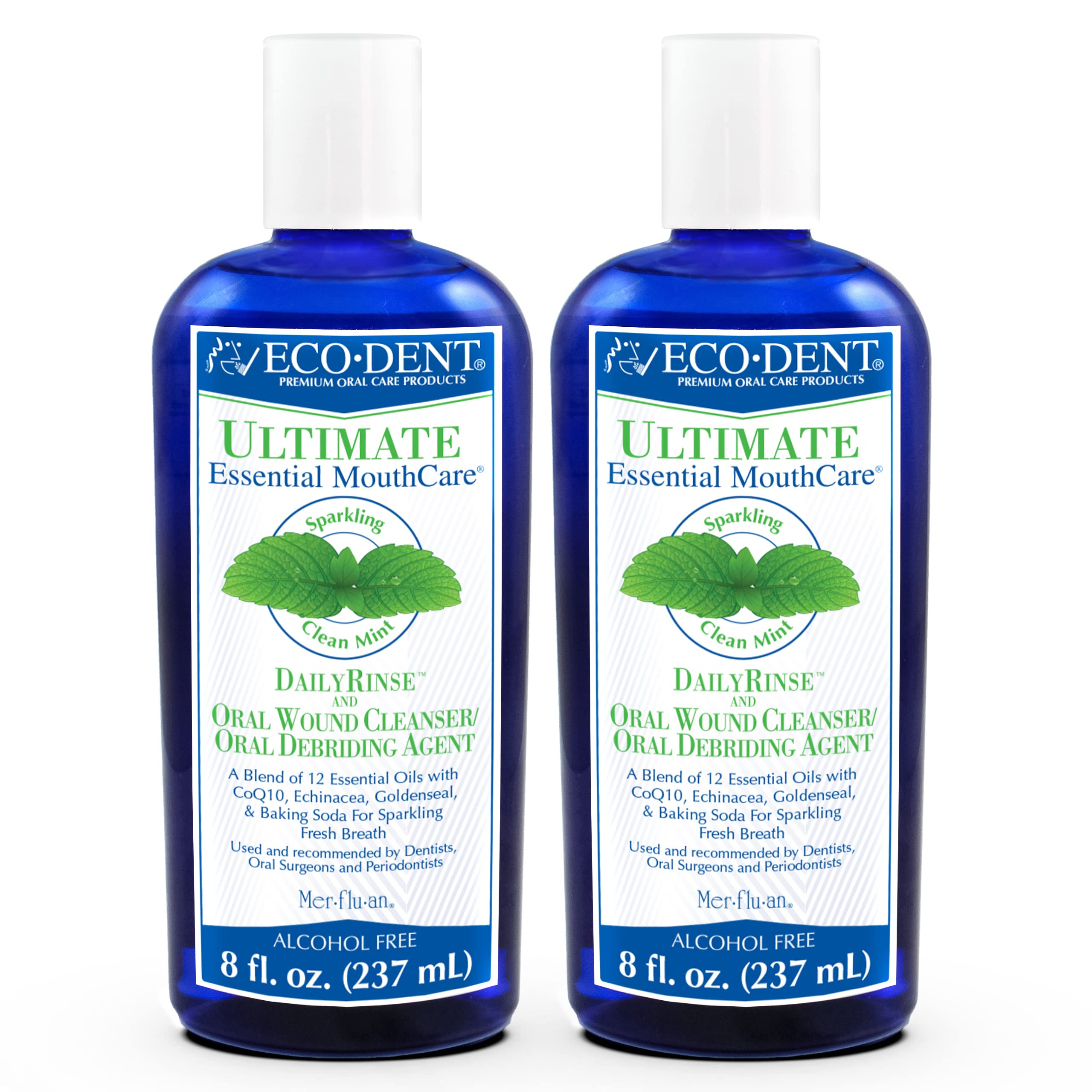 Eco-Dent Alcohol-Free Mint Mouthwash | Baking Soda, CoQ10, 8 oz (Pack of 2)