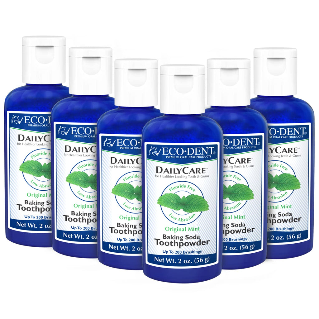 Eco-Dent DailyCare Baking Soda Tooth Powder – Mint, Fluoride-Free, SLS-Free, 2 oz Each (Pack of 6)