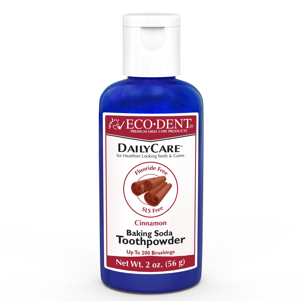 Eco-Dent DailyCare Baking Soda Toothpowder – Cinnamon, Fluoride-Free, 2 oz