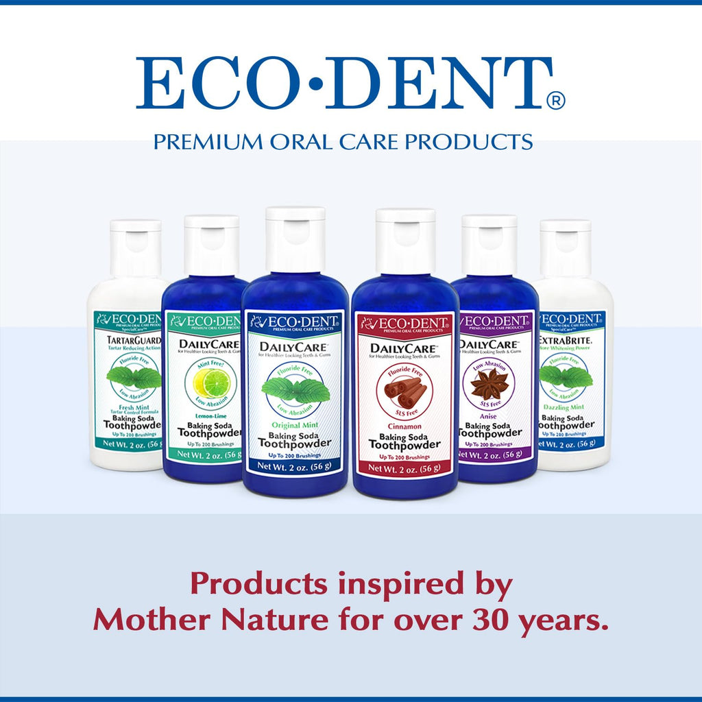 Eco-Dent DailyCare Baking Soda Toothpowder – Cinnamon, Fluoride-Free, 2 oz