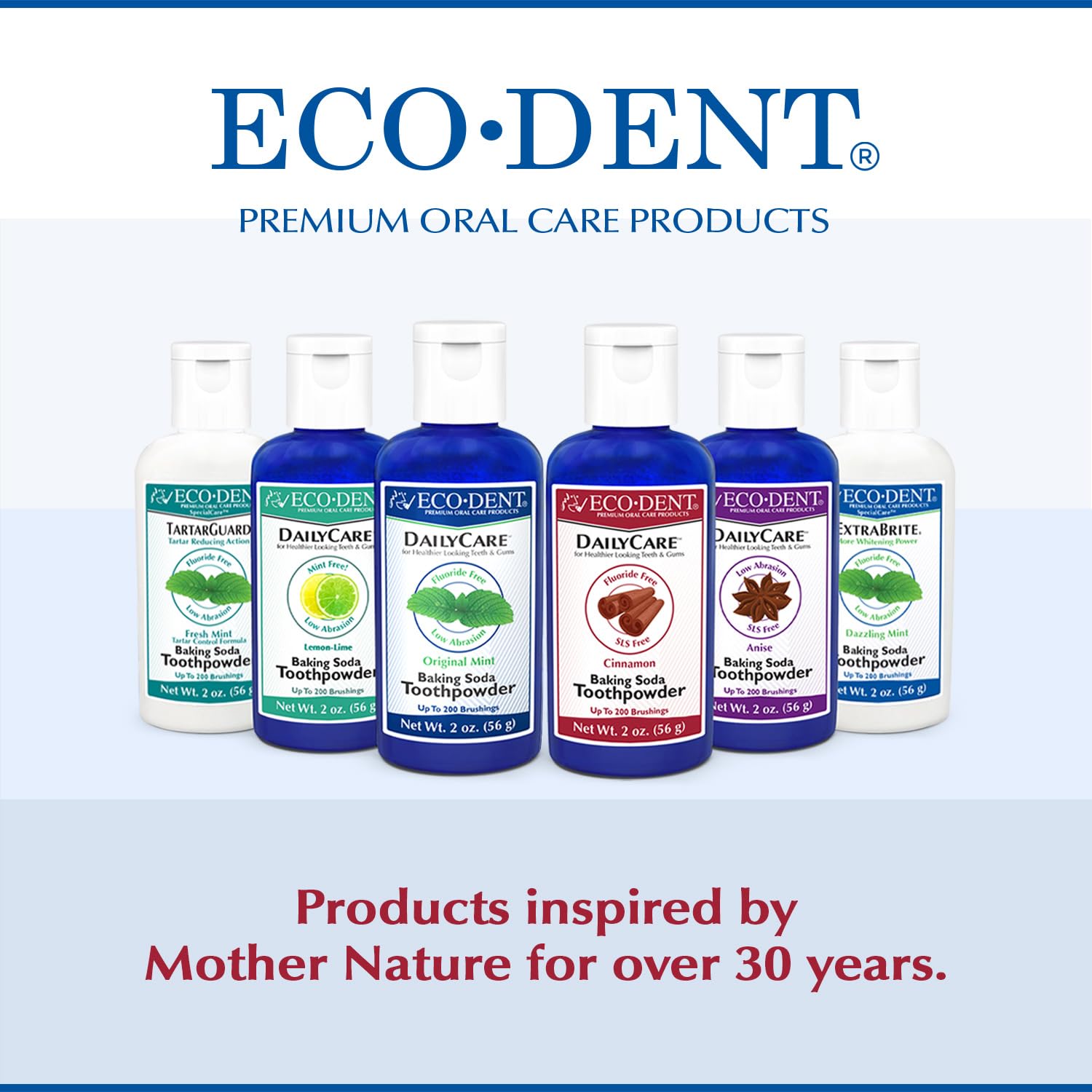 Eco-Dent DailyCare Baking Soda Toothpowder – Cinnamon, Fluoride-Free, 2 oz