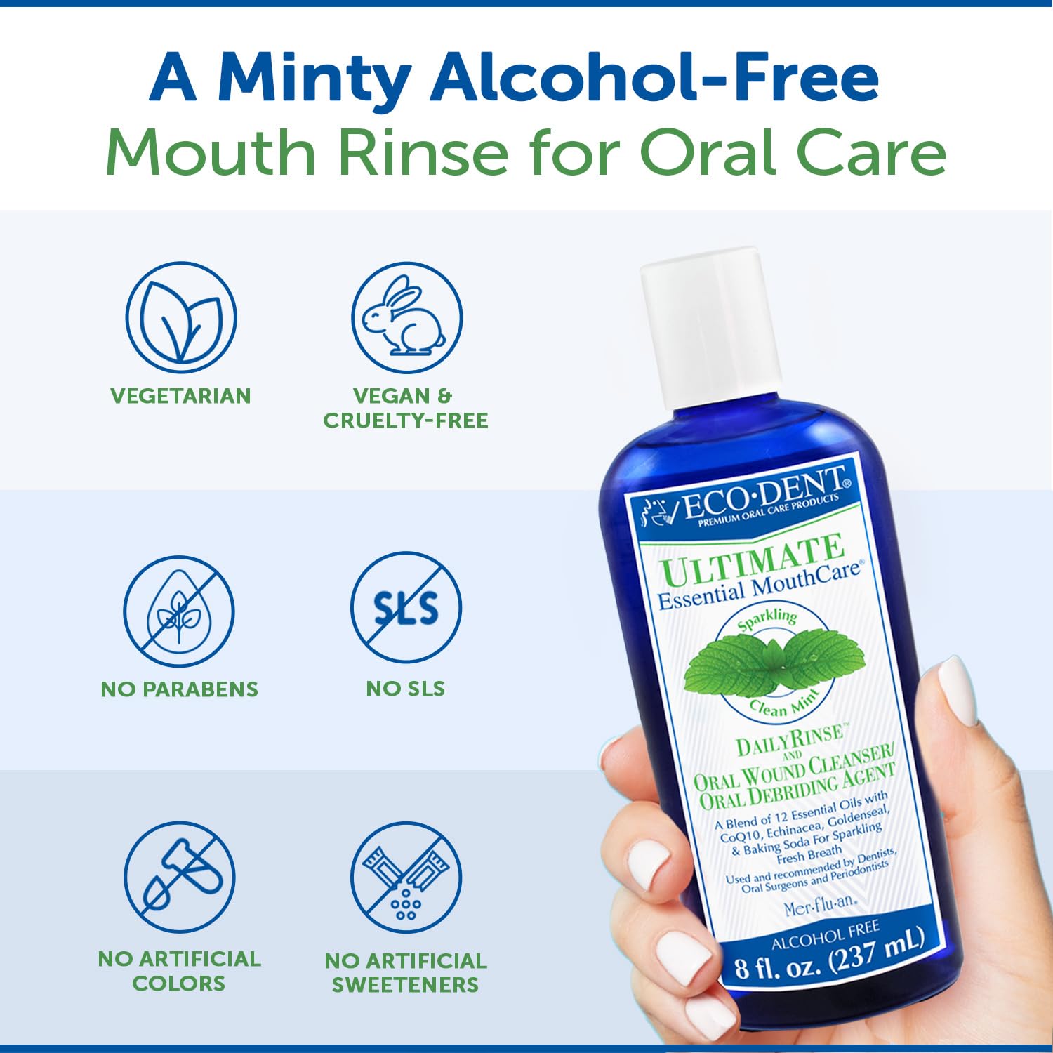 Eco-Dent Alcohol-Free Mint Mouthwash | Baking Soda Rinse for Adults