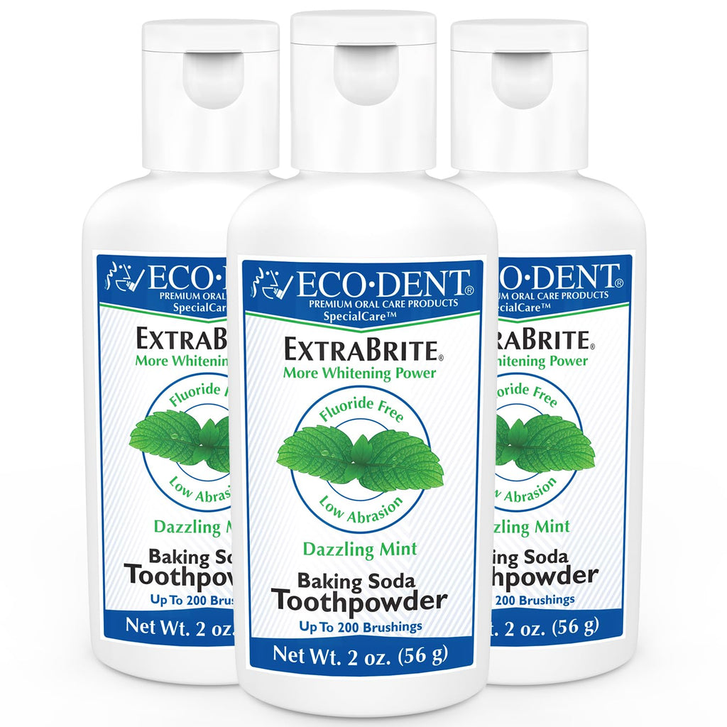 Eco-Dent ExtraBrite Baking Soda Toothpowder – Fluoride-Free Mint Whitening (Pack of 3)