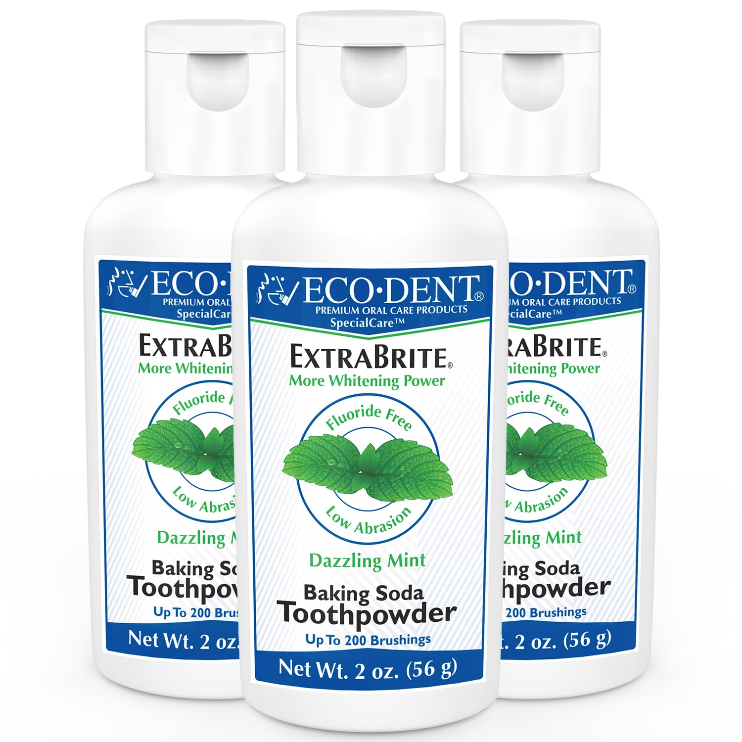 Eco-Dent ExtraBrite Baking Soda Toothpowder – Fluoride-Free Mint Whitening (Pack of 3)