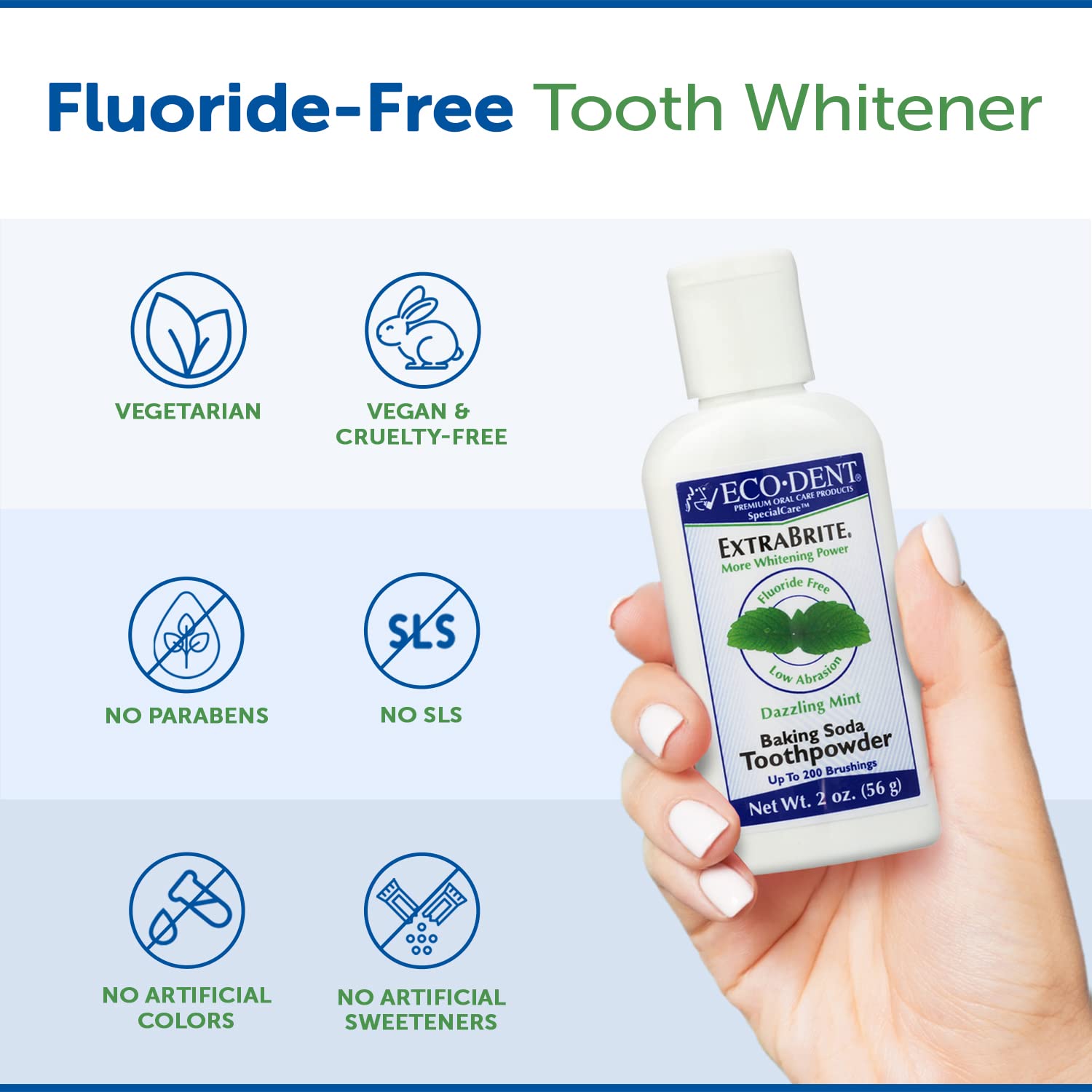 Eco-Dent ExtraBrite Baking Soda Toothpowder – Fluoride-Free Mint Whitening (Pack of 3)