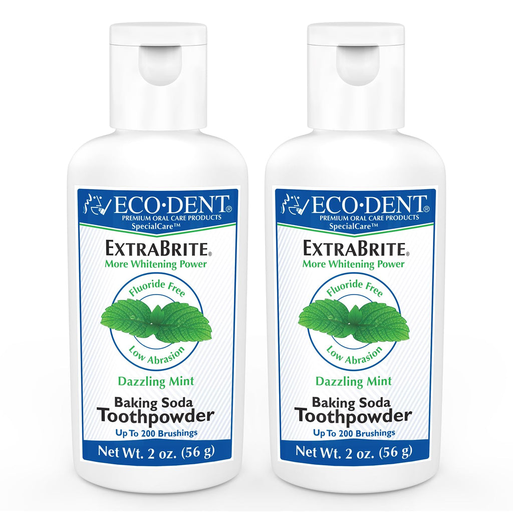 Eco-Dent ExtraBrite Mint Toothpowder – Fluoride-Free Whitening Powder (2 oz, Pack of 2)