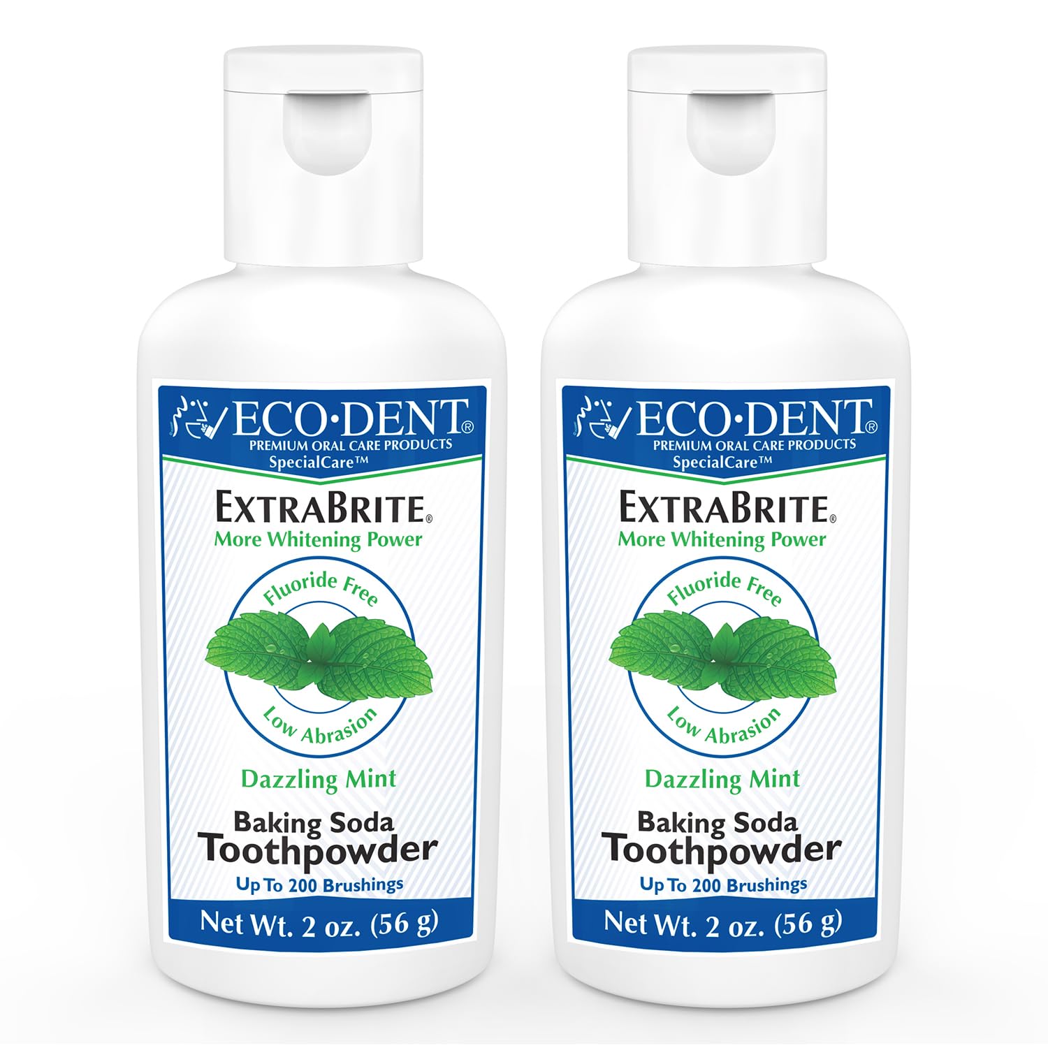 Eco-Dent ExtraBrite Mint Toothpowder – Fluoride-Free Whitening Powder (2 oz, Pack of 2)