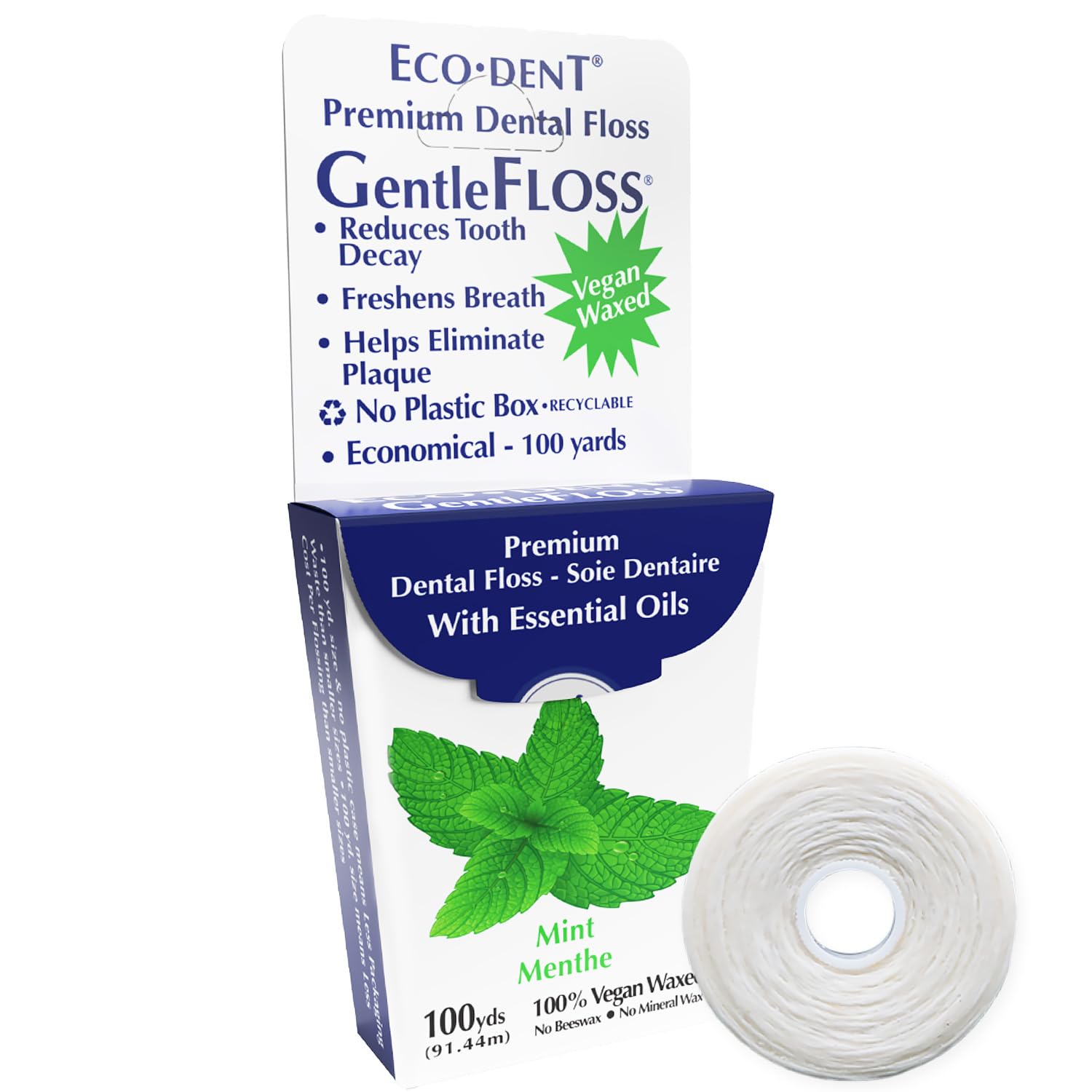 Eco-Dent GentleFloss Dental Floss – Waxed Mint, 100 Yds + DailyRinse Pack