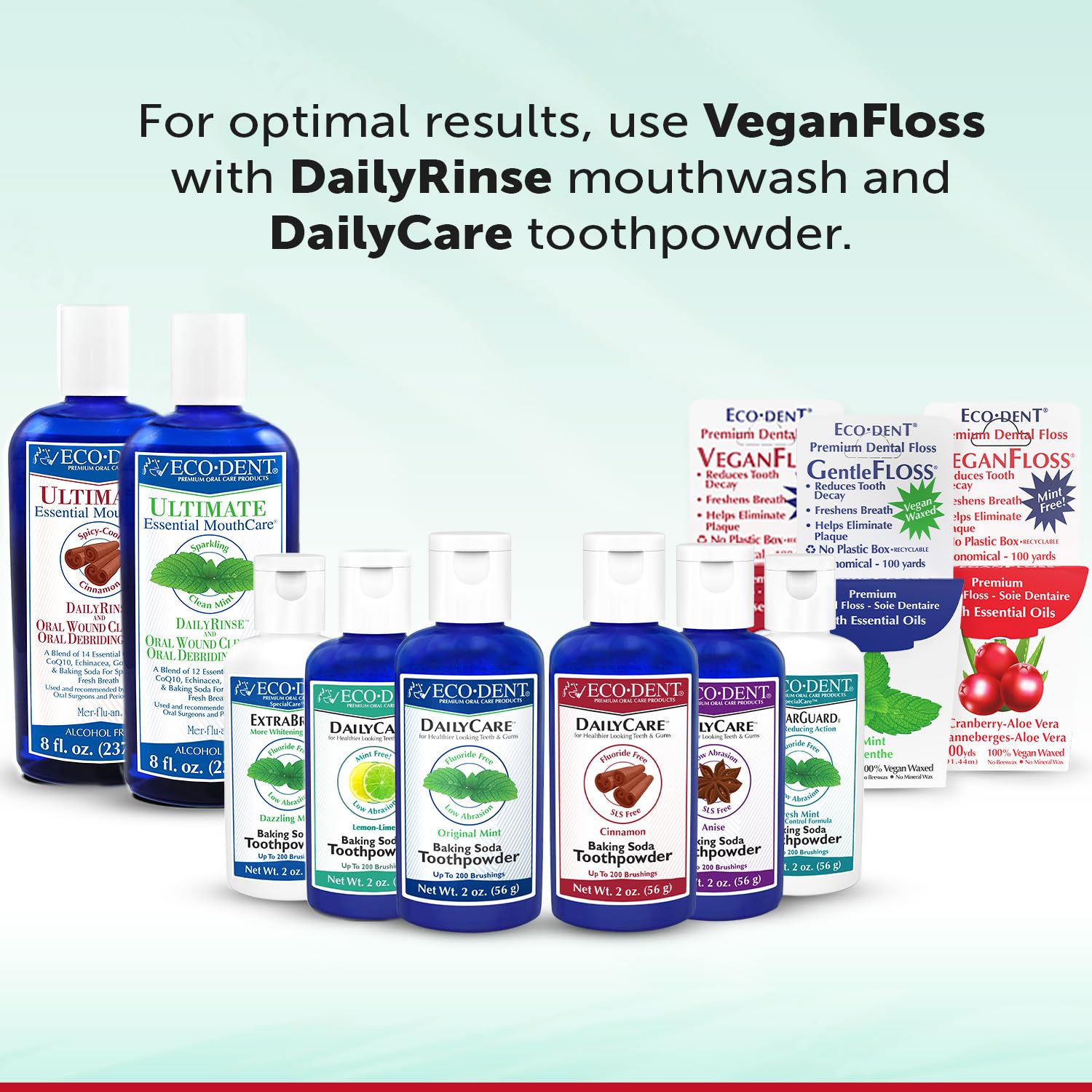 Eco-Dent VeganFloss - Waxed Cranberry-Aloe Floss with DailyRinse, 100 Yds
