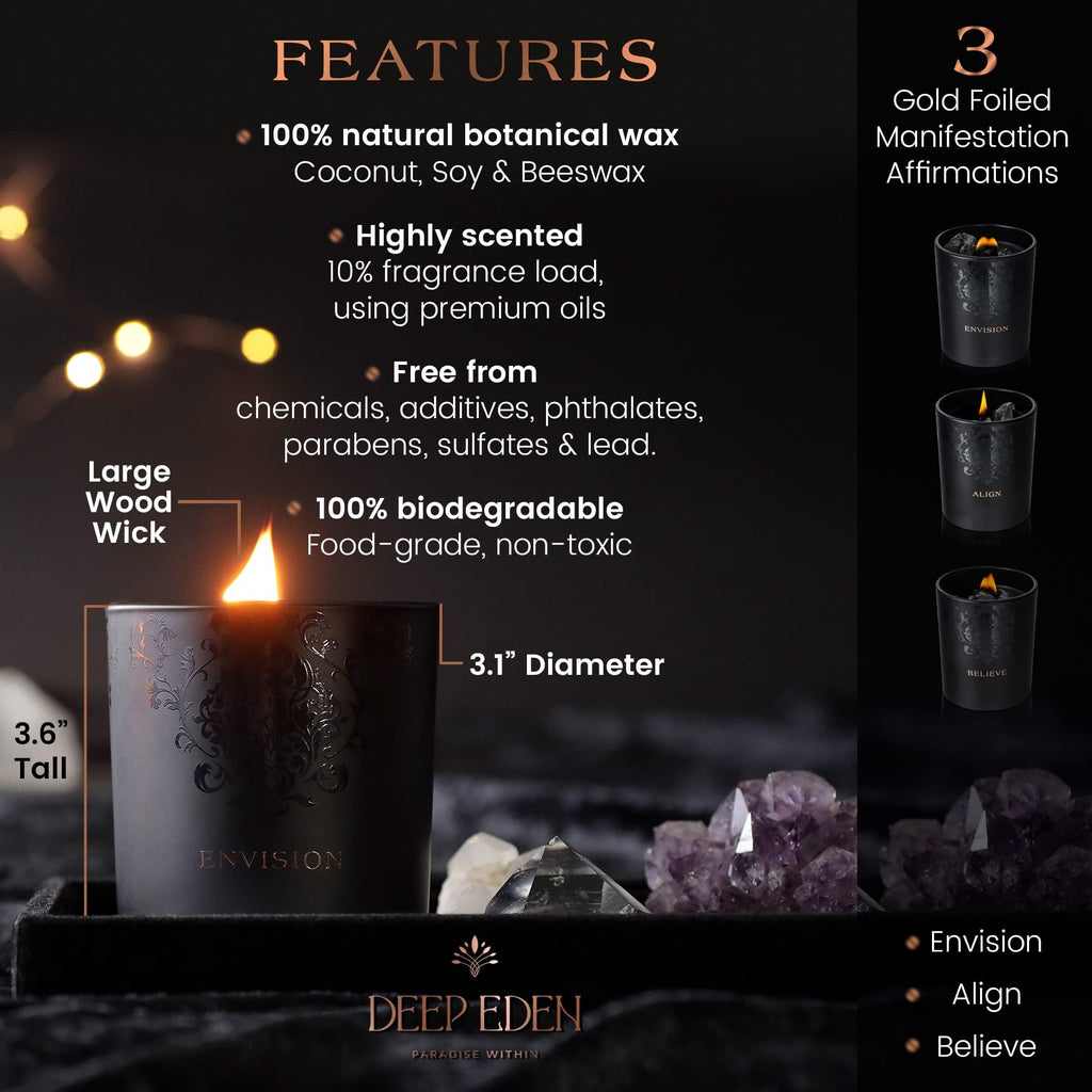 Black Orchid & Pine Moss Crystal Candle – Luxury Manifestation with Quartz Crystals (7.4oz)