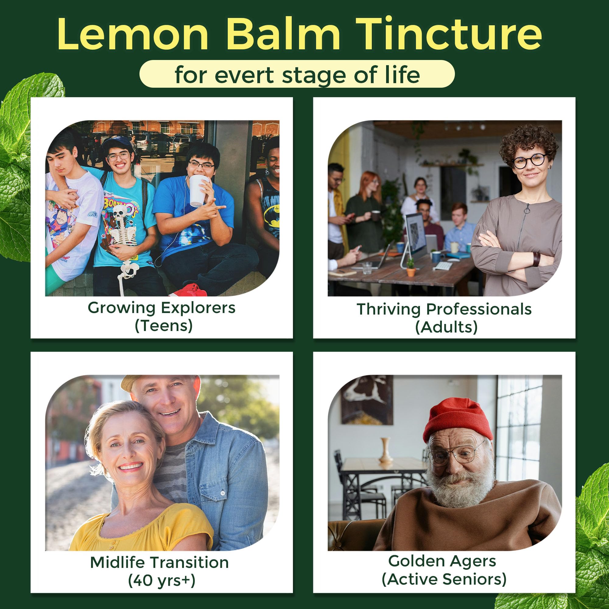 Organic Lemon Balm Tincture for Relaxation & Mood Balance – Fast-Absorbing, Alcohol-Free (60 mL)