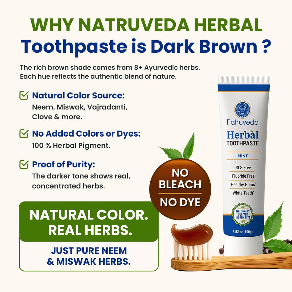 Natruveda Neem Herbal Toothpaste with Copper Tongue Scraper - Fluoride Free, Ayurvedic Oral Care