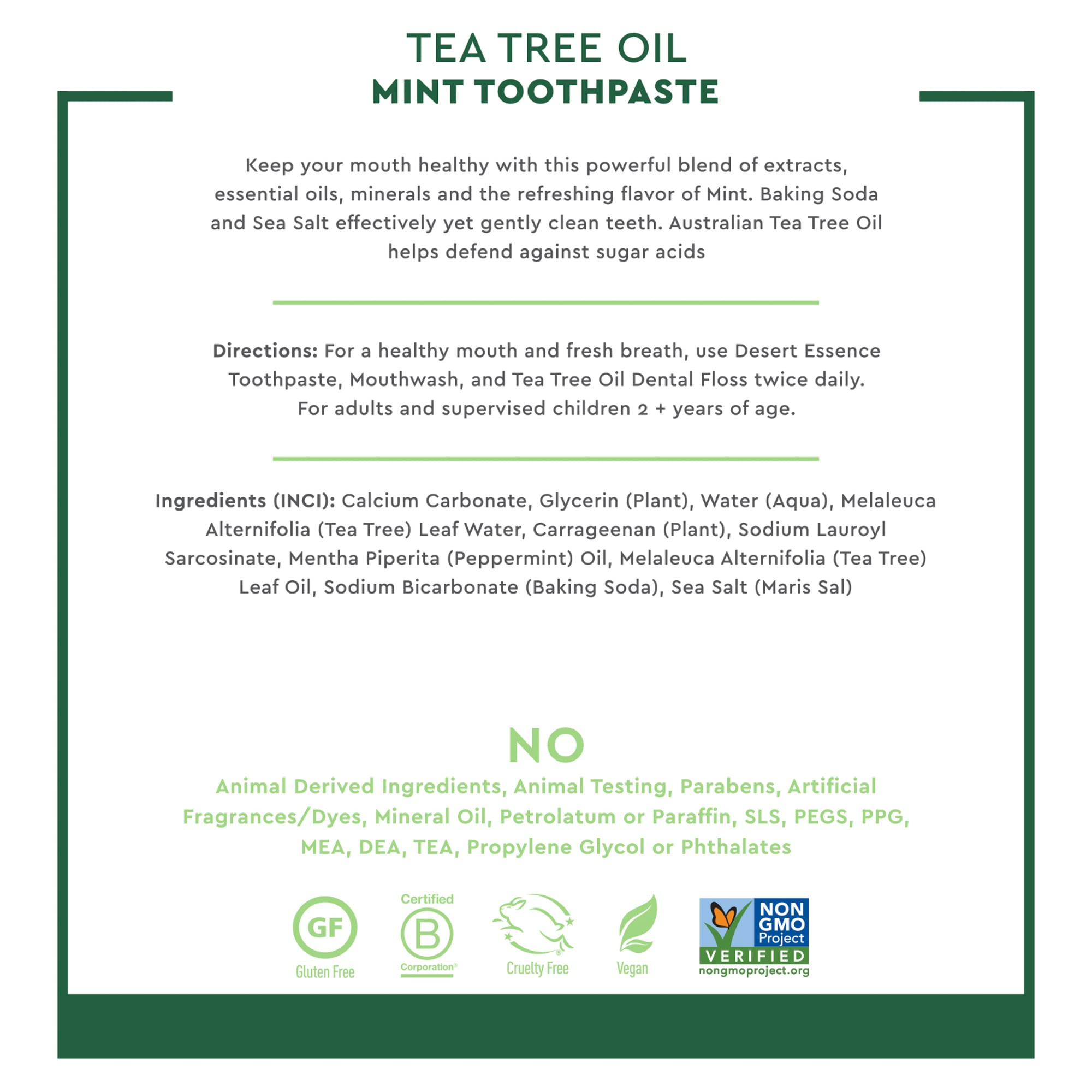Desert Essence Tea Tree Oil Toothpaste – Mint, 6.25 oz (Pack of 2)