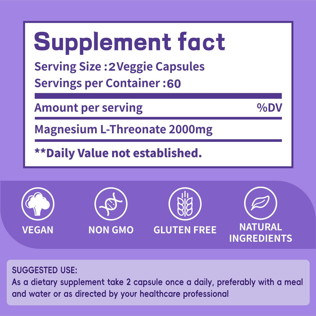 Magnesium L-Threonate Sleep Capsule 2000mg – 60-Day Neuro Health Support