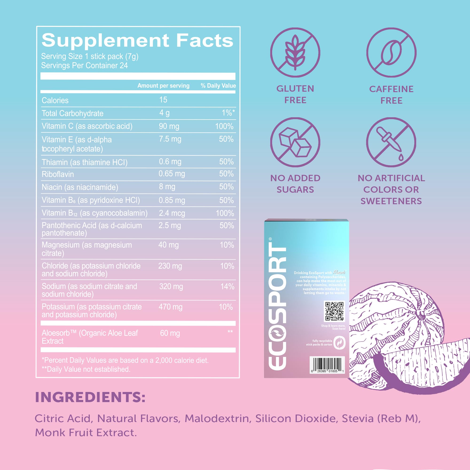 EcoSport Watermelon Hydration Packets – Electrolytes, Aloe Vera & Vitamins (24-Pack)