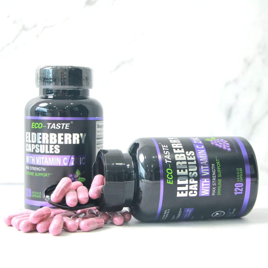 ECO-TASTE Elderberry Capsules with Zinc & Vitamin C | 120 Veggie Caps