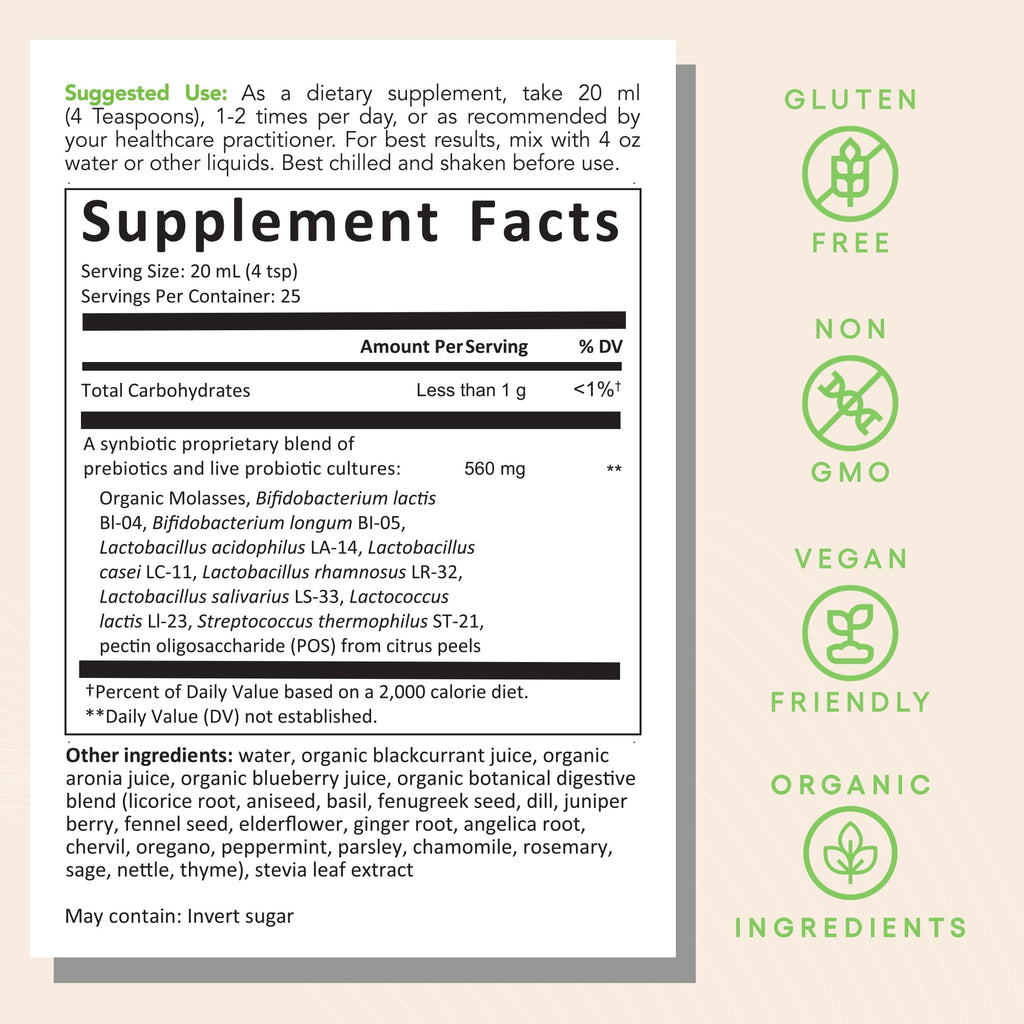EcoNugenics ecoProbiotic: Probiotic & Prebiotic Liquid with 19 Organic Digestive Herbs – 17 oz