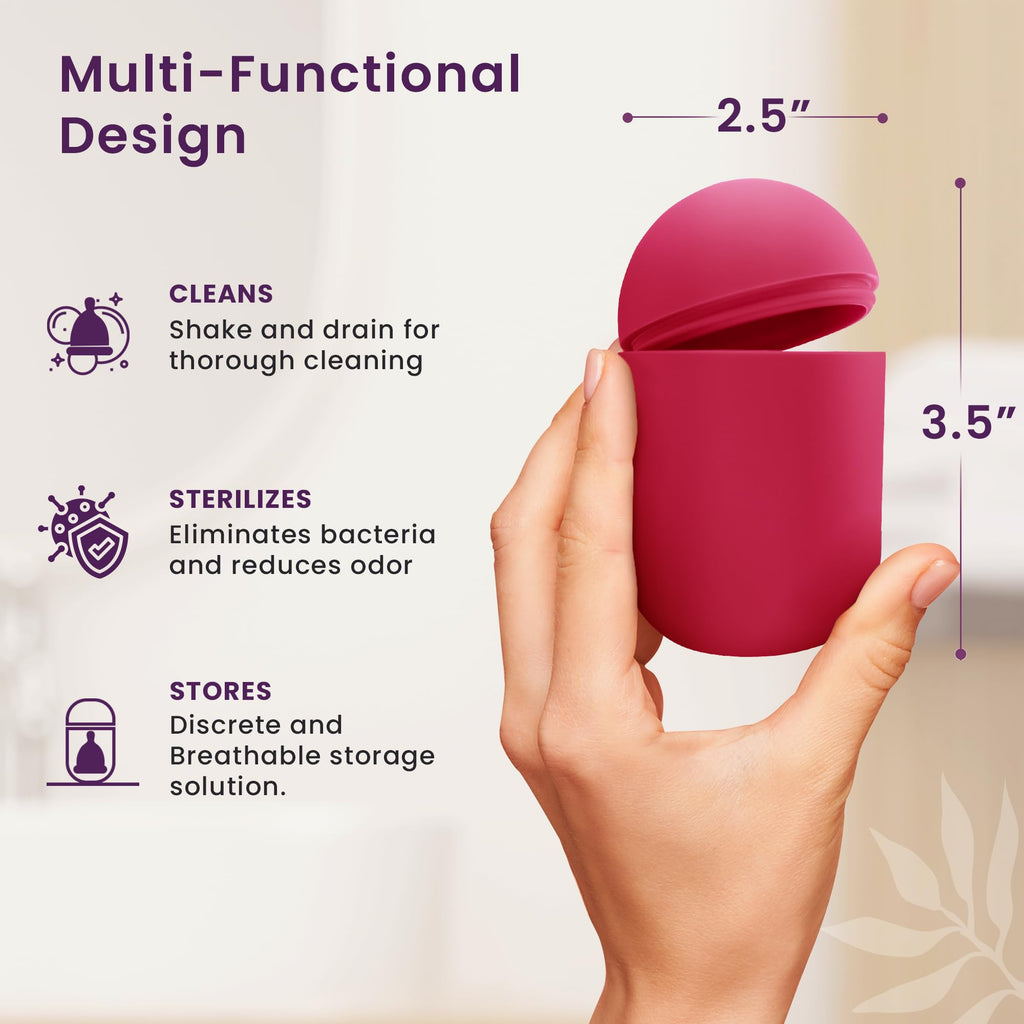 EcoBlossom Menstrual Cup Case & Sterilizer – Reusable Silicone Holder, Portable Microwave Steamer (Rose)