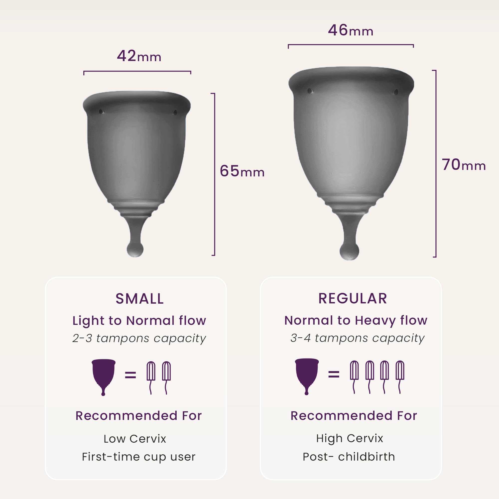 EcoBlossom Reusable Menstrual Cup & Case – Medical-Grade Silicone, 12-Hour Leak-Proof (Small Pack of 2, Gray)