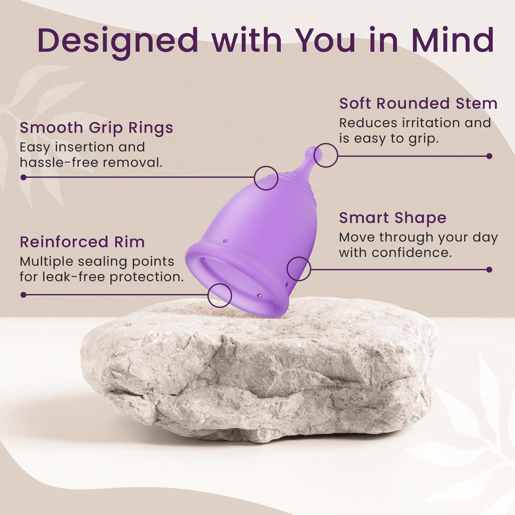 EcoBlossom Reusable Menstrual Cup Set - Medical-Grade Silicone, 12-Hour Comfort (2 Large Cups)