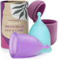 EcoBlossom Reusable Menstrual Cup and Case - Medical Grade Silicone, 12 Hour Leak-Proof Wear (Large Pack of 2)