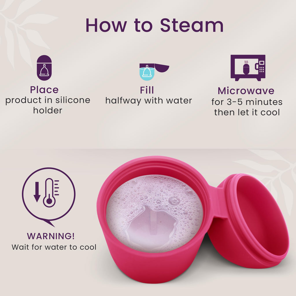 EcoBlossom Menstrual Cup Case & Sterilizer – Reusable Silicone Holder, Portable Microwave Steamer (Rose)