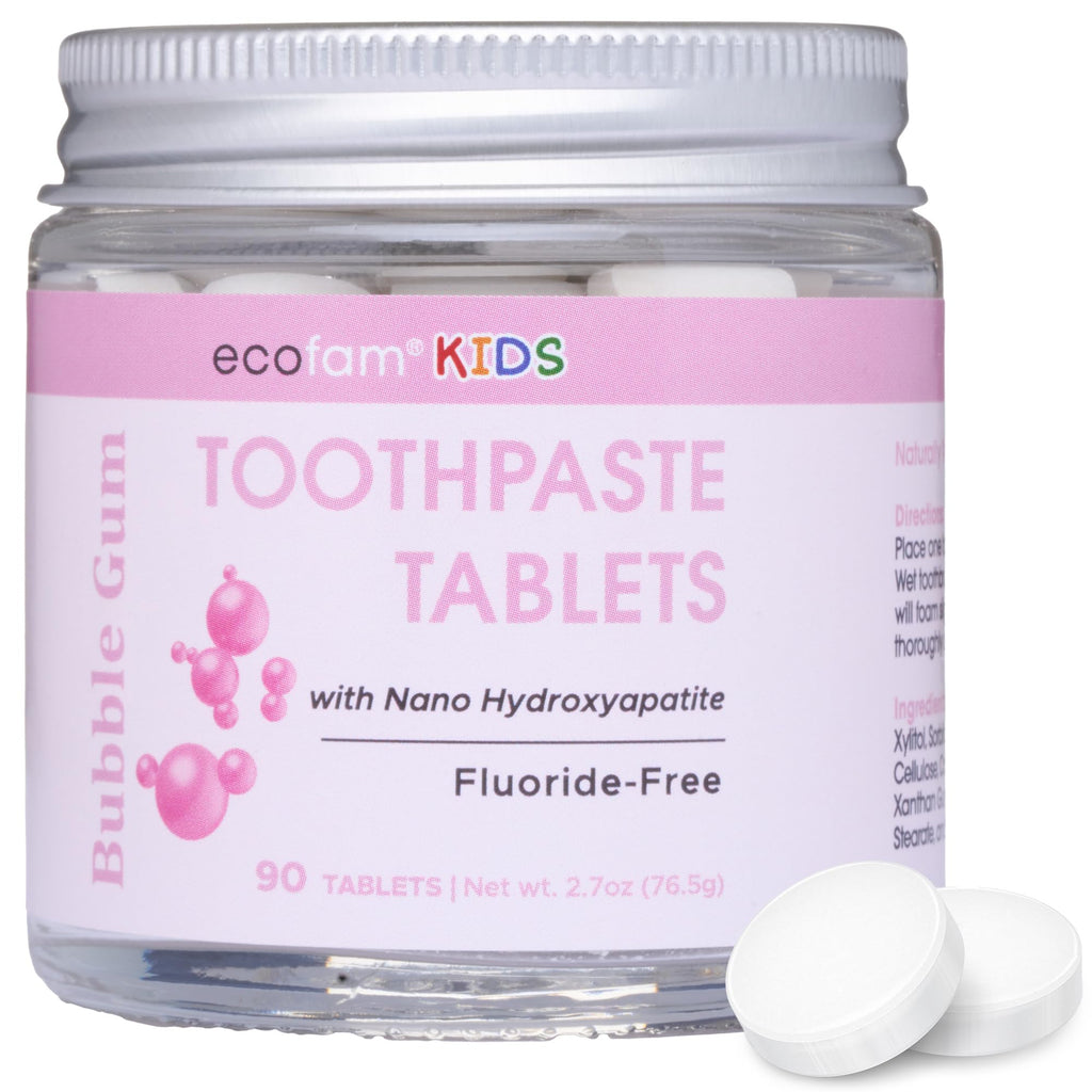 EcoFam Toothpaste Tablets Bubblegum for Kids – Nano Hydroxyapatite, Fluoride Free, 90 Tabs