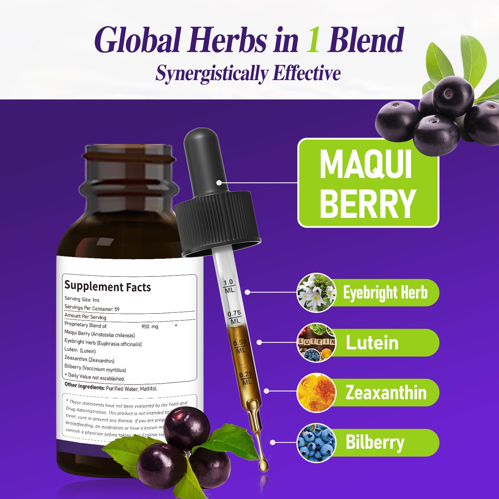 ECOLINIA Maqui Berry Drops – Eye Health, Immune & Dry Eye Support, 2 oz
