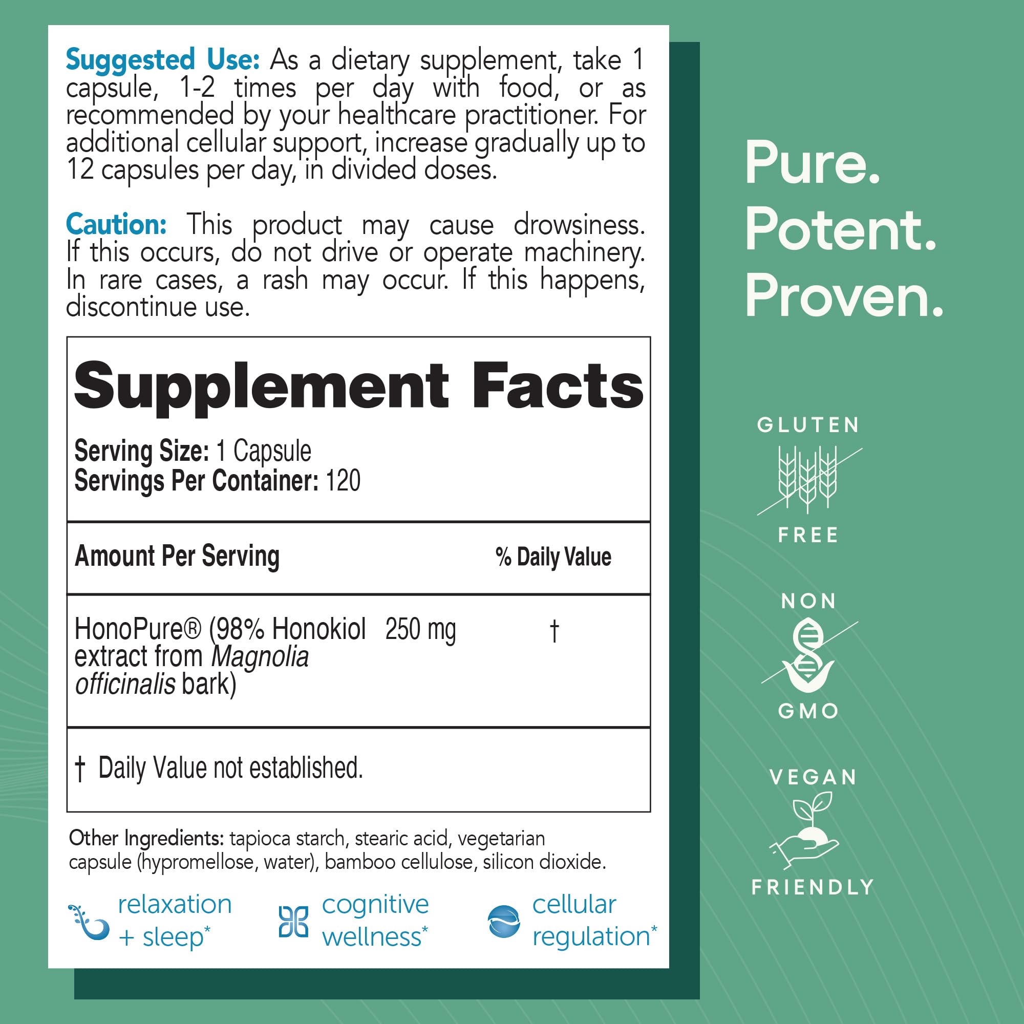 EcoNugenics HonoPure – 120 Capsules | 98% Pure Honokiol for Cellular & Cognitive Support