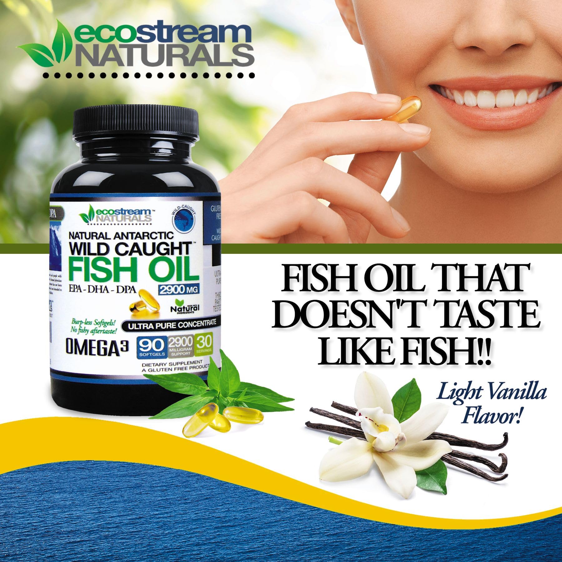 Ecostream Naturals Wild-Caught Omega-3 2,900 mg – Pack of 2 with DPA/EPA/DHA (Enteric-Coated, No Fishy Taste)